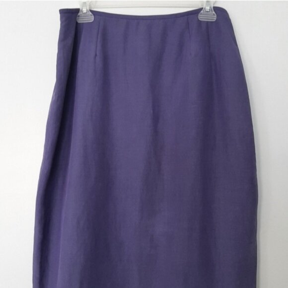 KASPER Linen Silk Minimalist Classic Long Maxi Skirt Side Slit Purple Blue Sz 12 - Picture 6 of 8